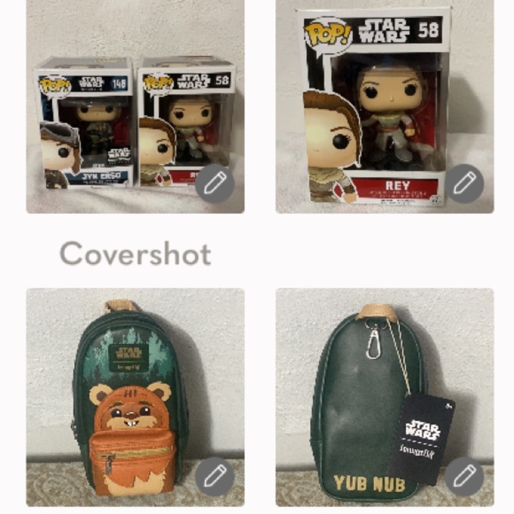 Star ⭐️ Wars/Loungefly/Ewok bag+REY/JYN POP Funko 5”